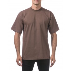 Pro club Mens Heavyweight cotton Short Sleeve crew Neck T-Shirt, Brown, Large Tall