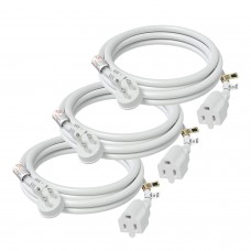 FIRMERST 1875W Flat Plug Extension Cord 6 Feet 14 AWG 15A White, Pack of 3