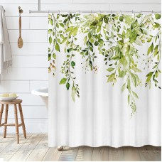 Tititex Fragile Sprout grass green Eucalyptus Shower curtain Sets, Watercolor Leaves on The Top Plant with Floral Bathroom Decor