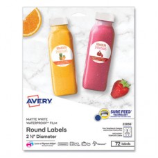 AVERY PRODUCTS CORPORATION 22856 Avery® Durable White ID Labels w/ Sure Feed, 2.5' dia, White, 72/Pk 22856