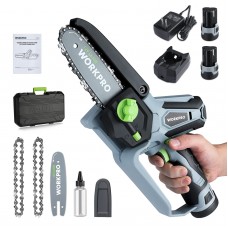 WORKPRO Mini chainsaw, 63A cordless Electric compact chain Saw with 2 Batteries, One-Hand Operated Portable Wood Saw with Replac