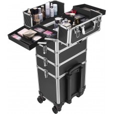 thinkstar 4 In 1 Makeup Rolling Train Case Aluminum Trolley Professional Cosmetic