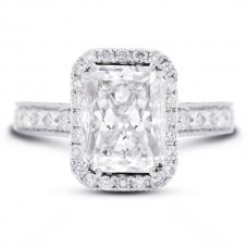 Diamond Traces 6.39ctw G-SI1 Ideal Rectangular Radiant Genuine Certified Diamonds 18k Gold Vintage Milgrain Accent Engagement Ring