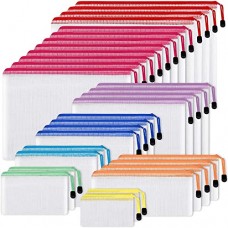 EOOUT 30pcs Mesh Zipper Pouch, Zipper Bag, 8 Size Waterproof Plastic Document Pouch, 8 Colors, Multipurpose for School Supplies