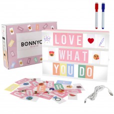 BONNYCO pink cinema light box with 400 letters & emojis & 2 markers - bonnyco | led light box home, office & room decor | light up si