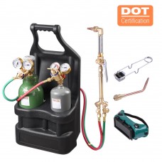 Yescom DOT Oxy Acetylene Torch Kit Gas Tank Brazing Welding Cutting Black Holder Gauge Portable Brass Nozzle Long Pipe Goggles Heavy