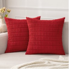 MIULEE Pack of 2 christmas Red corduroy Decorative Throw Pillow covers 24x24 Inch Soft Boho Striped Pillow covers Modern Farmhou