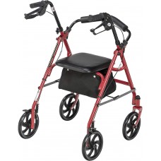 Drive Medical 10257RD-1 Four Wheel Rollator with Fold Up Removable Back Support, Red