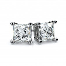 Bonjour Jewelers 14k White Gold 1/4 Carat Princess White Diamond Stud Earrings