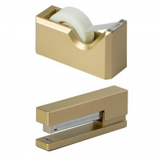 jam paper office & desk sets - 1 stapler & 1 tape dispenser - gold - 2/pack