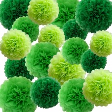 kuailaihai large lucky green party decorations, 18pcs tissue paper pom poms of 14in, 12in, 10in for birthday celebration wedding party f