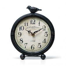 NIKKY HOME Vintage Cottage Metal Table Clock with Bird, 6.8 by 2 by 8.5 Inches, Black