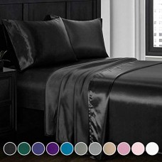 Homiest 4pcs Satin Sheets Set Luxury Silky Satin Bedding Set with Deep Pocket, 1 Fitted Sheet + 1 Flat Sheet + 2 Pillowcases