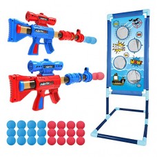 YEEBAY Shooting Game Toy for Age 6, 7, 8,9,10+ Years Old Kids, Boys - 2pk Foam Ball Popper Air Guns & Shooting Target & 24 Foam