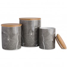 Contemporary Home Living 738215389718 3pc. Marble Canister Set - Black and Beige