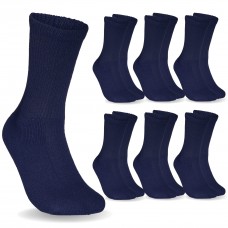 Special Essentials 6 Pairs Non-Binding Navy Cotton Diabetic Crew Socks With Extra Wide Top For Men and Women Navy 13-15