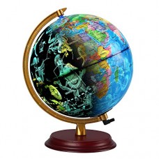 TTKTK Illuminated World Globe with Wooden Base - Night View Stars Constellation Pattern Globe with Detailed World