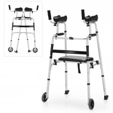 Costway Foldable Aluminum Alloy Walker Wheel Walking Frame with Seat & Armrest Pad