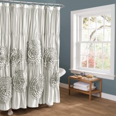 Lush Decor Serena Ruffle Shower Curtain 72 W x 72 L Light Gray Beautiful Ruched Flower Design Luxury Shower Curtain Ru