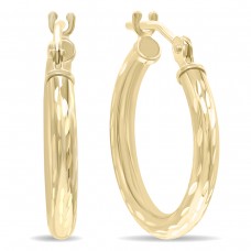 szul.com 10K Yellow Gold Shiny Diamond Cut Engraved Hoop Earrings (16mm)