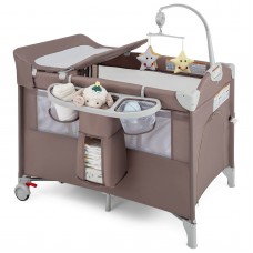 Costway 5-in-1 Baby Beside Sleeper Bassinet Portable Crib Playard w/Diaper Changer Brown