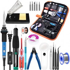 handskit Soldering Iron Kit Electronics, 21-in-1, 60W Adjustable Temperature Soldering Iron, 5pcs Soldering Iron Tips, Soldering Iron Sta