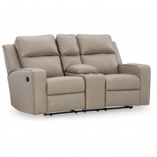 Signature Design by Ashley Lavenhorne Contemporary Faux Leather Manual Reclining Loveseat with Console and Cup Holders, Beige