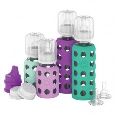 Lifefactory Lf120405C4 4-Glass Baby Bottle Starter Set (Mint/Lavender/Grape/Kale