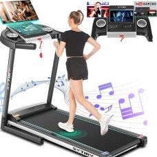 Sytiry Folding 3.25HP Treadmill with 10' HD TV Touchscreen, 36 Pre-Programs,3D Virtual Sports Scene&WiFi Connection&Bluetooth Speakers