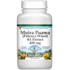 TerraVita Extra Strength Muira Puama (Potency Wood) 4:1 Extract - 450 mg (100 capsules, ZIN: 511092)