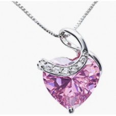 Bonjour Jewelers 18K White Gold 2Ct Pink Lovely Heart Pendant For Women Plated