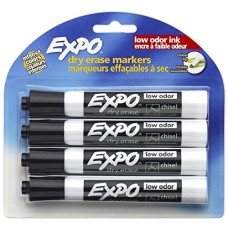 EXPO 80661 LowOdor Dry Erase Markers Chisel Tip Black 4Count