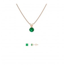 BJ Jewelry 18K Rose Gold 3ct Emerald Round 18 Inch Necklace and Square Earrings Set Plated