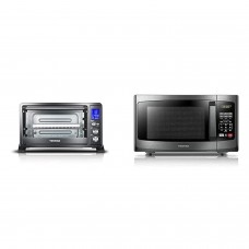 Toshiba AC25CEW-BS Digital Toaster Oven, Black Stainless Steel & EM925A5A-BS Microwave Oven with Sound On/Off ECO Mode and LE…