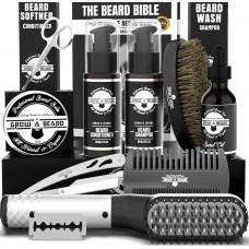 GROW ALPHA BEARD Beard Straightener Grooming Kit for Men Beard Growth Kit Beard Wash Brush Comb Unscented Growth Oil All Natural Chanel Ba