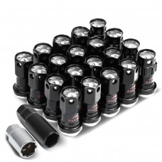 DNA Motoring M12 x 1.5 Closed End 16PC Aluminum Alloy Wheel Lug Nuts + 4 x Lock Nut + 1 x Key (Silver Accents / Black Body)