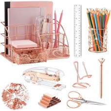 kaakow rose gold desk organizers and accessories office supplies set stapler, pen holder, phone holder, scissors, pen, ruler,