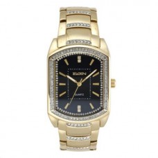 Elgin Mens Gold-Tone & Crystal-Accent Rectangular Watch FG8079