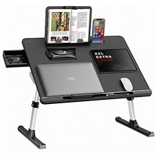 Saiji Laptop Bed Tray Table, SAIJI Adjustable Bed Desk for Laptop, Foldable Laptop Stand with Storage Drawer for Eating, Working, Writ