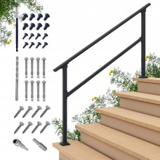 CHR 5 Steps Outdoor Handrails for Outdoor Steps, Black Wrought Iron Hand Rail Stair Railing Kit (4-5 Steps Handrail)