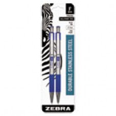 Zebra F-301 Retractable Ballpoint Pen, 0.7mm, Blue Ink, Stainless Steel/Blue Barrel, 2/Pack