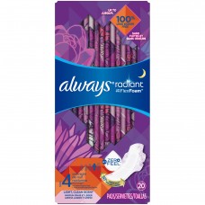 Always Radiant, Size 4, Overnight Sanitary Pads With Wings, 20 Ct