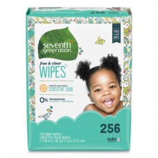 Seventh Generation Free and Clear Baby Wipes, 7 x 7, Refill, Unscented, White, 256/Pack, 3 Packs/Carton