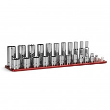 Capri Tools 3/8 in. Drive 12-Point Shallow and Deep Socket Set, SAE, 1/4 to 7/8 in., 22-Piece with Billet Aluminum Socket Rail