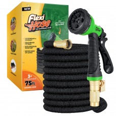 Flexi Hose with 8 Function Nozzle Expandable Garden Hose Lightweight NoKink Flexible Garden Hose 34 inch Solid Brass Fitti