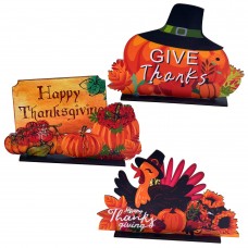 operseven 3 pieces thanksgiving wooden table decorations harvest party supplies turkey,pumpkin,happy thanksgiving table cente