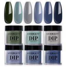 AZUREBEAUTY Dip Powder Nail Set Blue Sage Green Grey Shades, All Seasons 6 Colors Dipping Powder Starter Kit French Nail Art Man