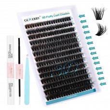 GEMERRY Lash Extension Kit Lash Clusters Kit 3D Effect DIY Lash Extension Kit with 280Pcs Fluffy Eyelash Clusters Lash Bond and