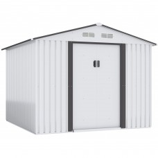 JAXPETY 8.4’ x 8.4’ Outdoor Gable Steel Storage Shed Metal Tool Storage Shed, Garden Lawn Mower Equipment Shed House with Lockable Door