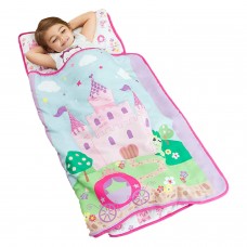 EVERYDAY KIDS Toddler Nap Mat with Removable Pillow -Princess Storyland- Carry Handle with Fastening Straps Closure, Rollup Desi